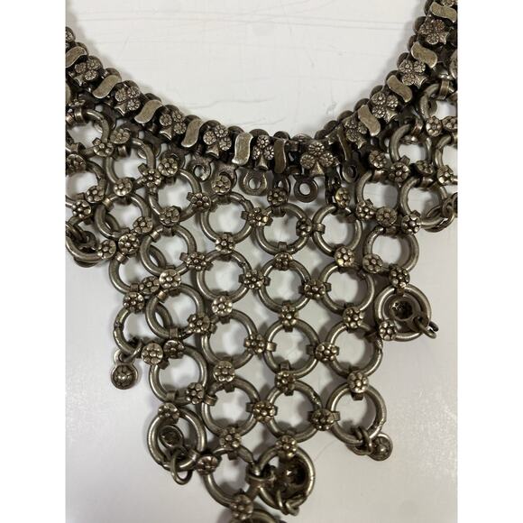 Vintage Signed RA Rajasthan Silver Bib Necklace 4.8 OZ - Picture 6 of 7